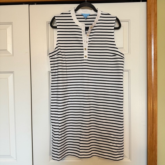 Draper James White and Navy Striped Sleeveless Dress - Picture 1 of 6